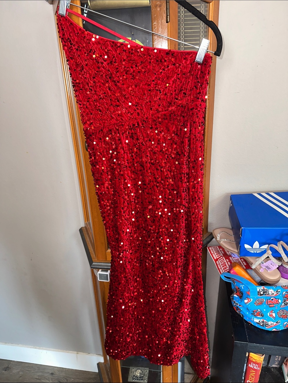 Red Sequin Velvet Maxi